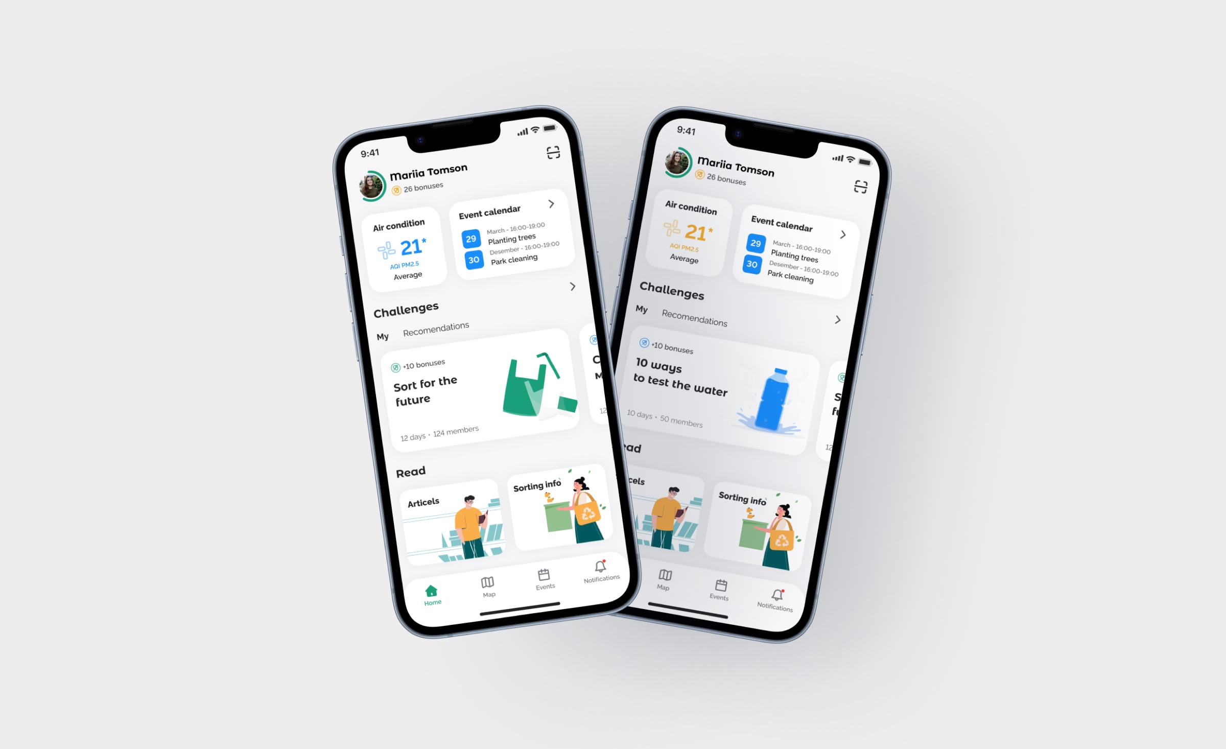Home: air quality, events, challenges and reading in one place
